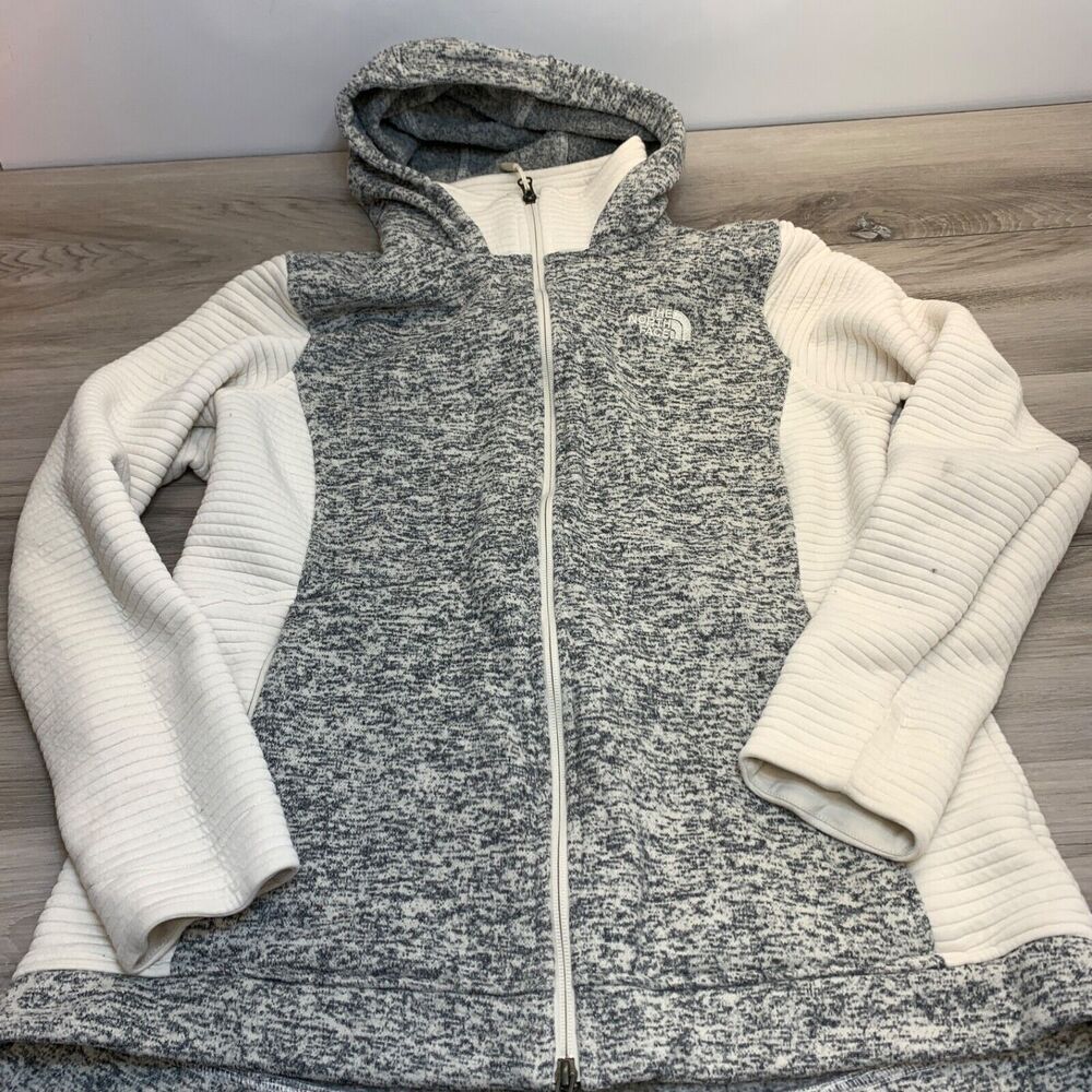 The North Face White Women's Long Sleeve Zip-Up Hoodie Fleece Jacket Size L